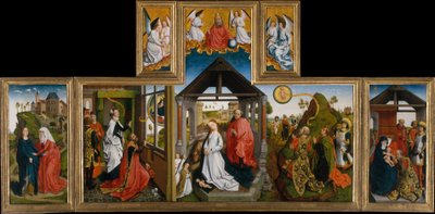 Syntymä, 1400-luvun puoliväli (tempera ja öljy puulle) tekijältä Workshop of Rogier van der Weyden