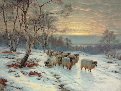 Paimen laumansa kanssa talvimaisemassa (öljy kankaalle) tekijältä Wright Baker