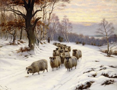 Paimen ja hänen laumansa polulla talvella tekijältä Wright Barker