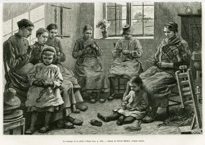 Olkipunoksessa on Sluze. Xavier Melleryn kaiverrus havainnollistamaan tarinaa La Belgique, Camille Lemonnier, in le tour du monde 1886, ohjaaja Edouard Charton (1807-1890), Hachette, Paris. tekijältä Xavier Mellery