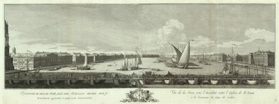 Näkymä Neva-joelle Iisakin kirkon ja Kadettijoukon kirjan välissä Pietarin 50-vuotisjuhlaan, 1753 tekijältä Yakov Vasilyevich Vasilyev