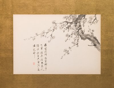 Prunuksen kukat, taittokangas, paneeli 1 4:stä, Edo-kausi 1844 (tussi paperille) (katso myös 752779-82) tekijältä Yamamoto Baiitsu