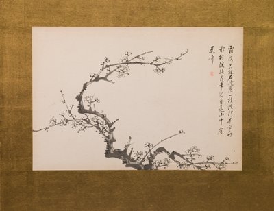 Prunuksen kukat, taittokangas, paneeli 3 4:stä, Edo-kausi 1844 (tussi paperille) (katso myös 752778-82) tekijältä Yamamoto Baiitsu