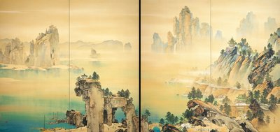 Hyvä ennakko - Hyvä Ente - Shunkyo, Yamamoto (1871-1933) - 1931 - Vesiväri silkillä - Adachin taidemuseo tekijältä Yamamoto Shunkyo