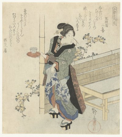 Tarjoilija Yamabukin kukissa Kolmen pääkaupungin kuuluisat kukat (sarjan nimi) Santo meishobana (sarjan nimi esineellä) tekijältä Yanagawa Shigenobu (I)