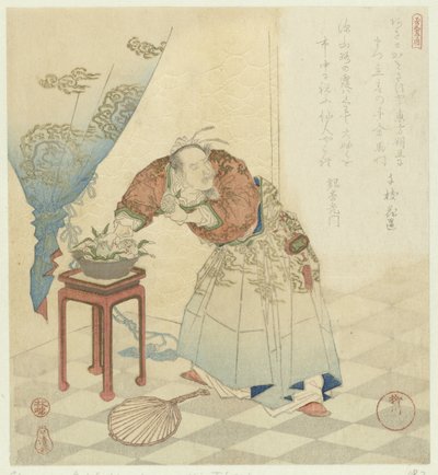 Tôbôsaku varastaa kuolemattomuuden persikat Viisi kuvaa pitkäikäisyydestä (sarjan nimi) Kotobuki goban no uchi (sarjan nimi esineessä) tekijältä Yanagawa Shigenobu (I)