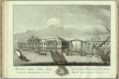 Toinen talvipalatsi kanava- ja siltakirjaineen Pietarin perustamisen 50-vuotisjuhlaan, 1753 tekijältä Yefim Grigoryevich Vinogradov