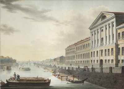 Näkymä Fontanka-joelle Izmailovskin sillalta, 1820-1823 tekijältä Yermolai Ivanovich Yesakov