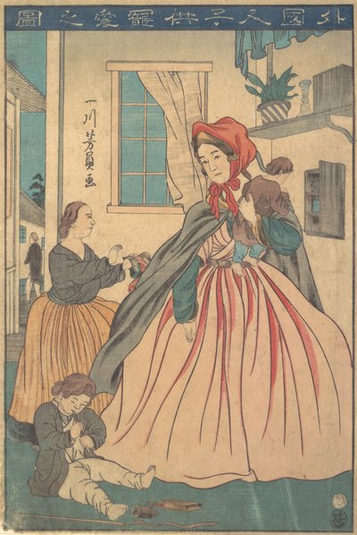 Ulkomaalainen nauttii lapsistaan, 1860 10. kuukausi. tekijältä Yoshikazu