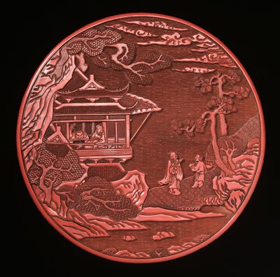 Pyöreä veistetty kanelilaatikko ja kansi (lakattu puu) (katso myös 272180 ja 272181) tekijältä Yuan Dynasty Chinese School