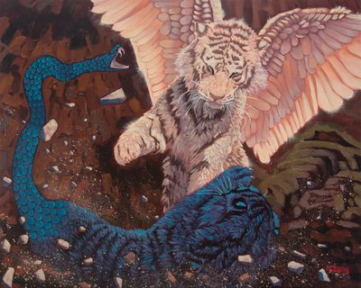 Enkeli ja demoni, 2023 (öljy kankaalle) tekijältä Yue Zeng