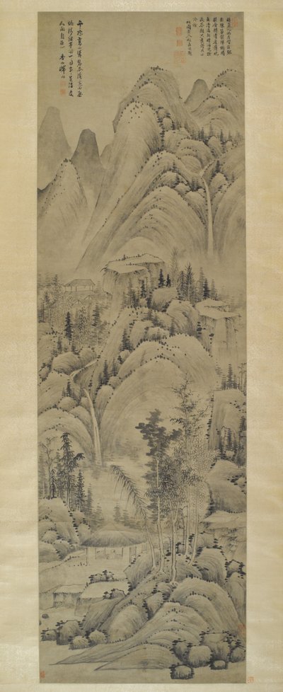 Maisema, riippuva kirjakäärö, Ming-dynastia (1368-1644) (muste paperille) tekijältä Yun Hsiang Yun Hsiang