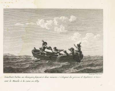 Jan Bart pakenee englantilaisesta vankilasta ja ylittää Englannin kanaalin soutuveneellä vuonna 1689 Jean-Bart, Forbin, un operations français et deux mousses s