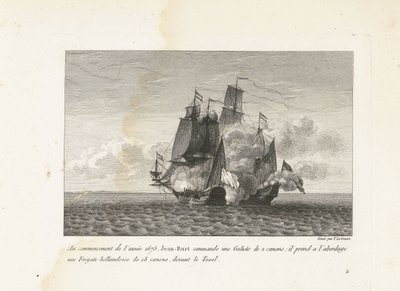 Jan Bart verovert een Hollands fregat bij Texel, 1675 Vuoden 1675 alussa Jean-Bart komentaa 2-tykistä Galiotetta: hän nousi hollantilaiseen 18-tykiseen fregattiin Texelin edessä (nimi esineessä) Kokoelma Jean-B:n taisteluita tekijältä Yves Marie Le Gouaz