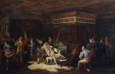 Duc de Guisen saapuminen kuningas Henrik III:n Fontainebleaun kammioon, 1861 tekijältä Yves Theophile Rene Grenier de Saint