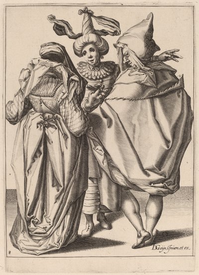 Pariskunta puhuttelee elehtivää nuorta miestä tekijältä Zacharias Dolendo after Jacques de Gheyn II