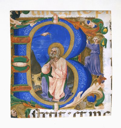 Kuningas Daavid rukouksessa alkukirjaimessa B, n. 1450. tekijältä Zanobi di Benedetto Strozzi