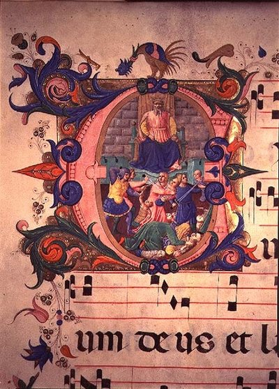 Missal 515 f.13v The Massacre of the Innocents, kuorokirjasta, joka teloitettiin ennen vuotta 1449 (katso lisätietoja numerosta 88910-11) tekijältä Zanobi di Benedetto Strozzi