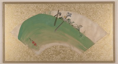 Flowers on Grass, 1800-luvun loppupuoli (viuhkamaalaus kiinnitetty albumilehdeksi; tempera paperille). tekijältä Zeshin Shibata