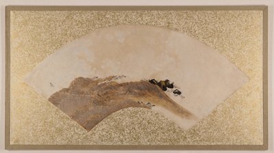 Aaltoja ja kallioita, 1800-luvun loppupuoli (viuhkamaalaus kiinnitettynä albumilehdeksi; tempera paperille) tekijältä Zeshin Shibata
