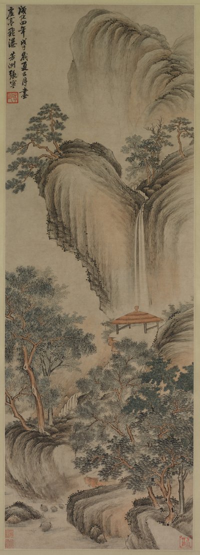 Tyhjä lehtimaja ja Rapid Waterfall, 1468. tekijältä Zhang Ning
