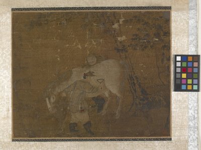 Sulhaset kampaavat valkoista hevosta (värit silkillä) tekijältä Zhao Mengfu Chao Meng Fu or