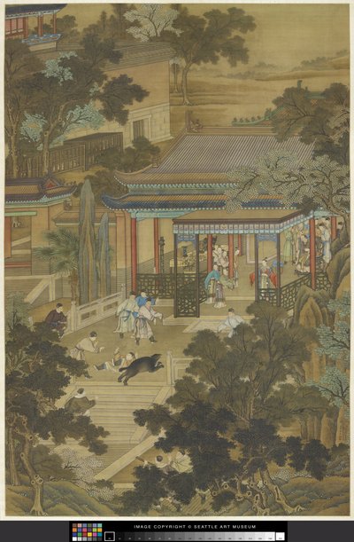 Jieyu puolustaa keisaria karhulta, n. 1740 (muste ja väri paperille) tekijältä Zhidao Cheng
