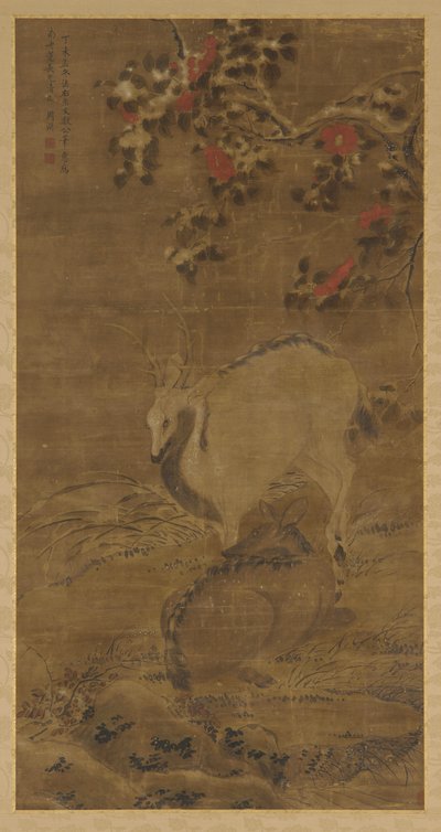 Polttarit, hirvi ja punaiset kameliat lumessa, 1367. tekijältä Zhou Yuan