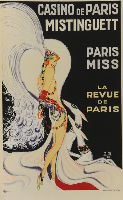 Pariisin kasino. Mistinguett. Pariisin neiti, 1930. tekijältä Zig