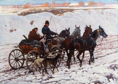 Hevosvaunut (öljy kankaalle) tekijältä Zygmunt Rozwadowski
