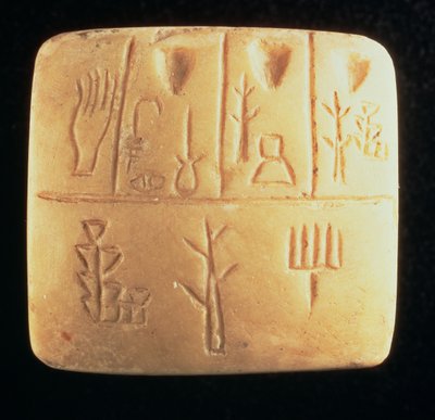 00321 Tabletti, jossa kuvakirjoitus, Mesopotamia, 4. vuosisadan loppu eKr. (kalkkikivi) tekijältä Hippolyte Lalaise Devéria