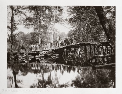 Sotilassilta Chickahominyn yli, Virginia, USA, n. 1862 tekijältä Ferdinand Georg Waldmuller