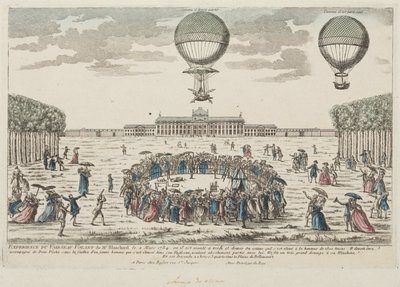 Blanchardin ensimmäinen nousu ilmapallolla 2. maaliskuuta 1784 tekijältä Frederick (attr. to) Barnard