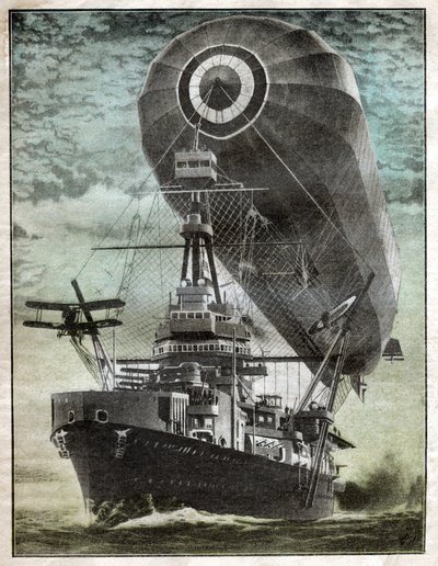 Brittiläisellä Breastplate-parilla on ilmalaiva ja lentokone. Sotalaivaprojekti. 1924 (kuva) tekijältä . .