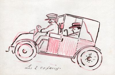 Auto kuljettajan kanssa. noin 1910 (piirustus) tekijältä . .