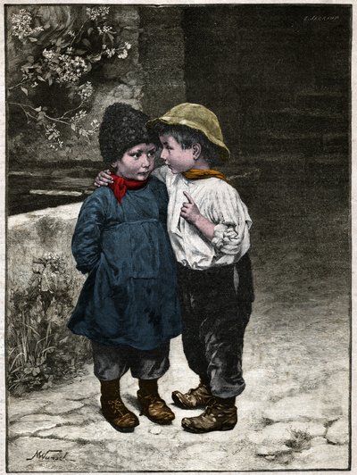 Lasten keskustelua. 1901 (kaiverrus) tekijältä . .