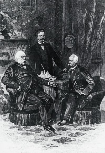 Otto von Bismarckin (1815-1898) ja Francesco Crispin (1819-1901) konferenssi Friedrichsruhessa lokakuussa 1887, Saksa tekijältä William Walcutt