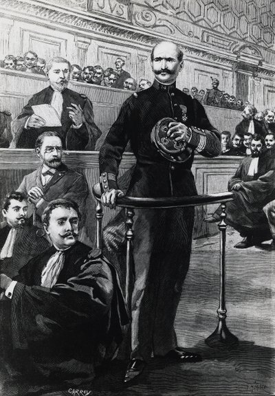 Komentaja Charles Walsin-Esterhazyn laskeutuminen Emile Zolan oikeudenkäynnin aikana tekijältä Georg Carl Heinrich Dollmann