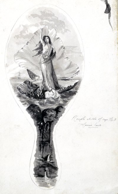 Suunnittelu peilin selkänojalle, jossa on Venus kuoressaan, n. 1870-1875 tekijältä Frederick (attr. to) Barnard