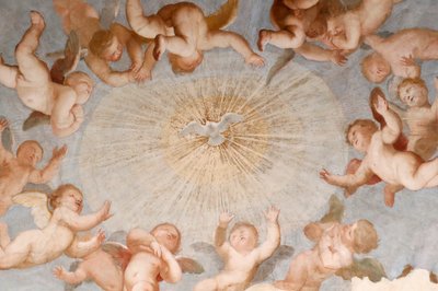 Pyhän hengen kyyhkynen. Fresko. Basilica della Santissima Annunziata del Vastato. Genova. Italia. tekijältä . .