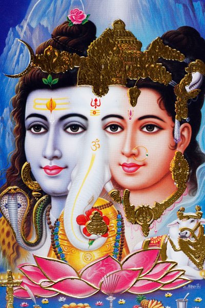 Hindujumala Shiva ja jumalatar Parvathi. tekijältä . .