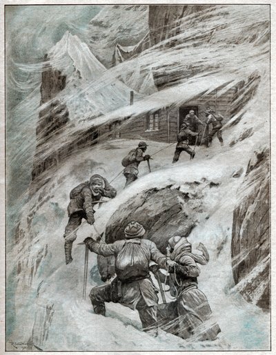 Italialaiset turistit juuttuneet myrskyyn Italian Alpeilla. 1925 (kuva) tekijältä . .