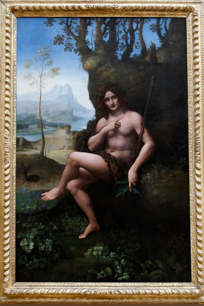 Louvre-museo, Pariisi, Ranska. Leonardo da Vincin työpaja, Francesco Melzi, Pyhä Johannes Kastaja, öljytaulu siirretty kankaalle, n. 1510-1520. tekijältä . .