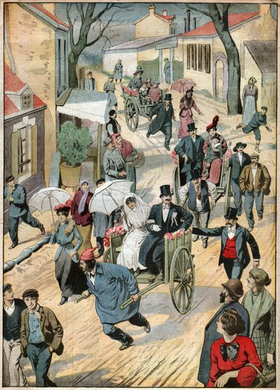 Mariage en charrette a bras. Hääkulkue käsikärryissä. tekijältä Ferdinand Georg Waldmuller