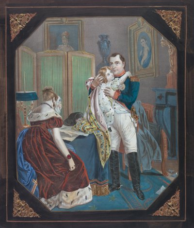 Napoleon ja keisarinna Marie-Louise Rooman kuninkaan kanssa, n. 1860 (litografia) tekijältä . .
