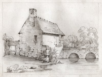 Talonpoikatalo joen rannalla. noin 1830 (kuva) tekijältä . .