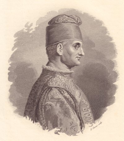 Milanon herttua Filippo Maria Viscontin (1392-1447) muotokuva, F Clericin kuparikaiverrus Antonio Campon julkaisemasta muotokuvasta tekijältä William Walcutt