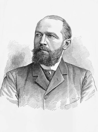 Muotokuva Emil von Behringistä (1854-1917), saksalainen fysiologi ja bakteriologi, Nobelin kemianpalkinto vuonna 1901, kaiverrus tekijältä William Walcutt