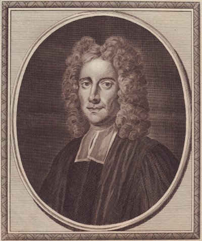 Englantilaisen filosofin Samuel Clarken (1675-1729) muotokuva, John Goldarin (1729-1795) kuparikaiverrus Gibsonin maalauksesta tekijältä William Walcutt