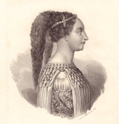 Italian aatelisnaisen Isotta degli Attin (noin 1432-1474) muotokuva, Caterina Piotti-Pirolan kuparikaiverrus tekijältä William Walcutt